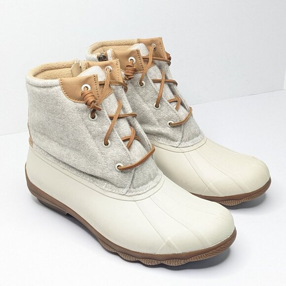 Sperry Syren Gulf Fleece Lined Duck Boots, White, Women's 10 - Picture 1 of 6